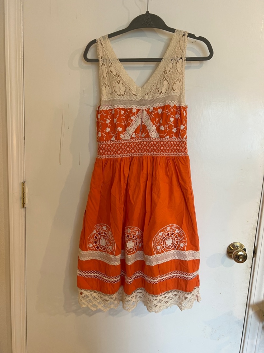 Moulinette Soeurs Anthropology Orange Crochet Trim Sundress